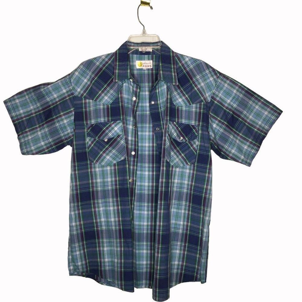 Southern Classics Snap Button-Down Shirt Cowboy Large Plaid Pearl Vintage